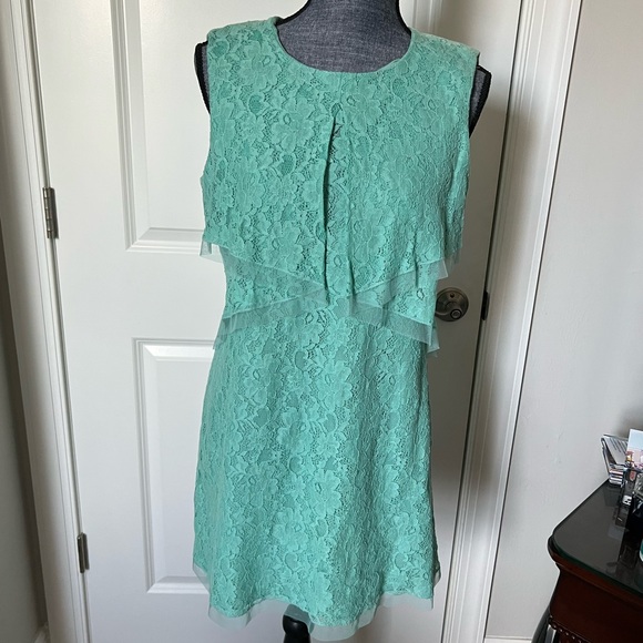 WOMEN’S BCBG MAX AZRIA LIGHT GREEN LACE MINI DRESS Cotton Blend Sz M - Picture 9 of 16
